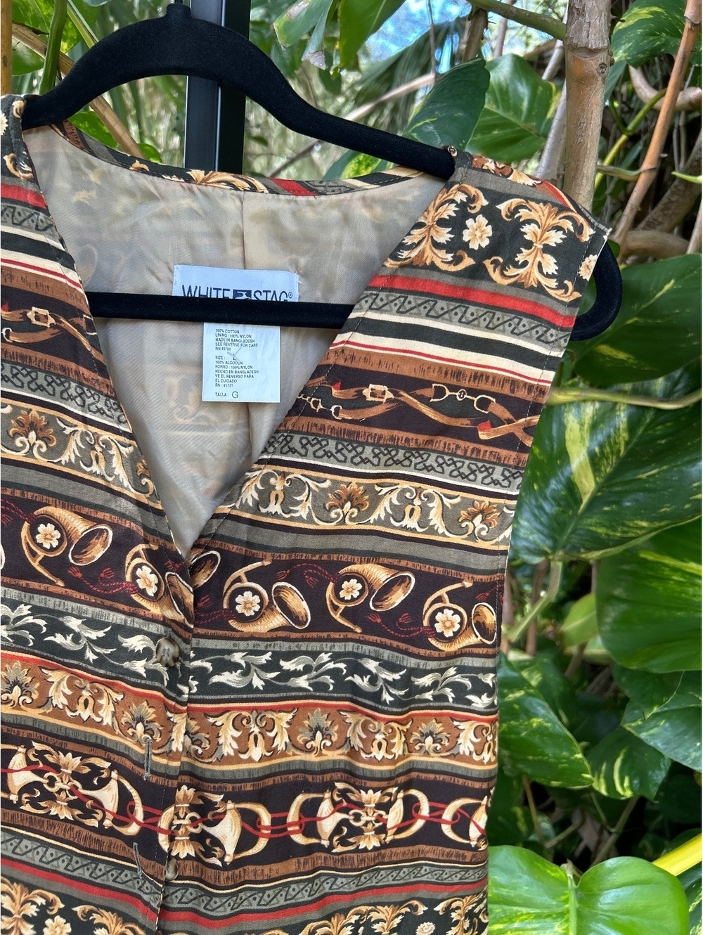 Vintage White Stag Sleeveless Patterned Vest Size G